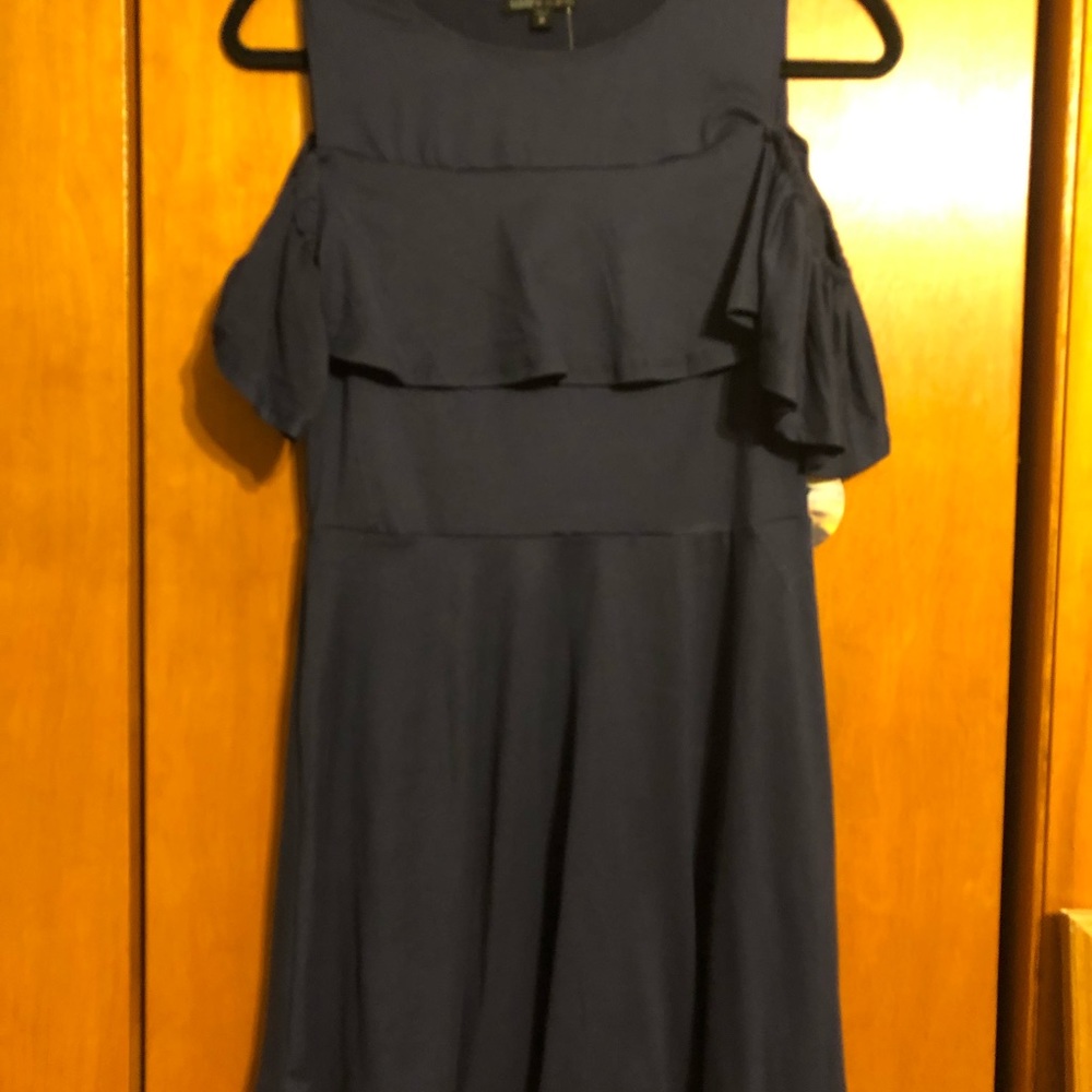 Navy dress with shoulder cut out sleeves